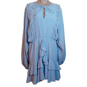 Women's‎ Simplee Plus Modest Ruffle Swiss Dot Lace Long Balloon Sleeve Dress 1X